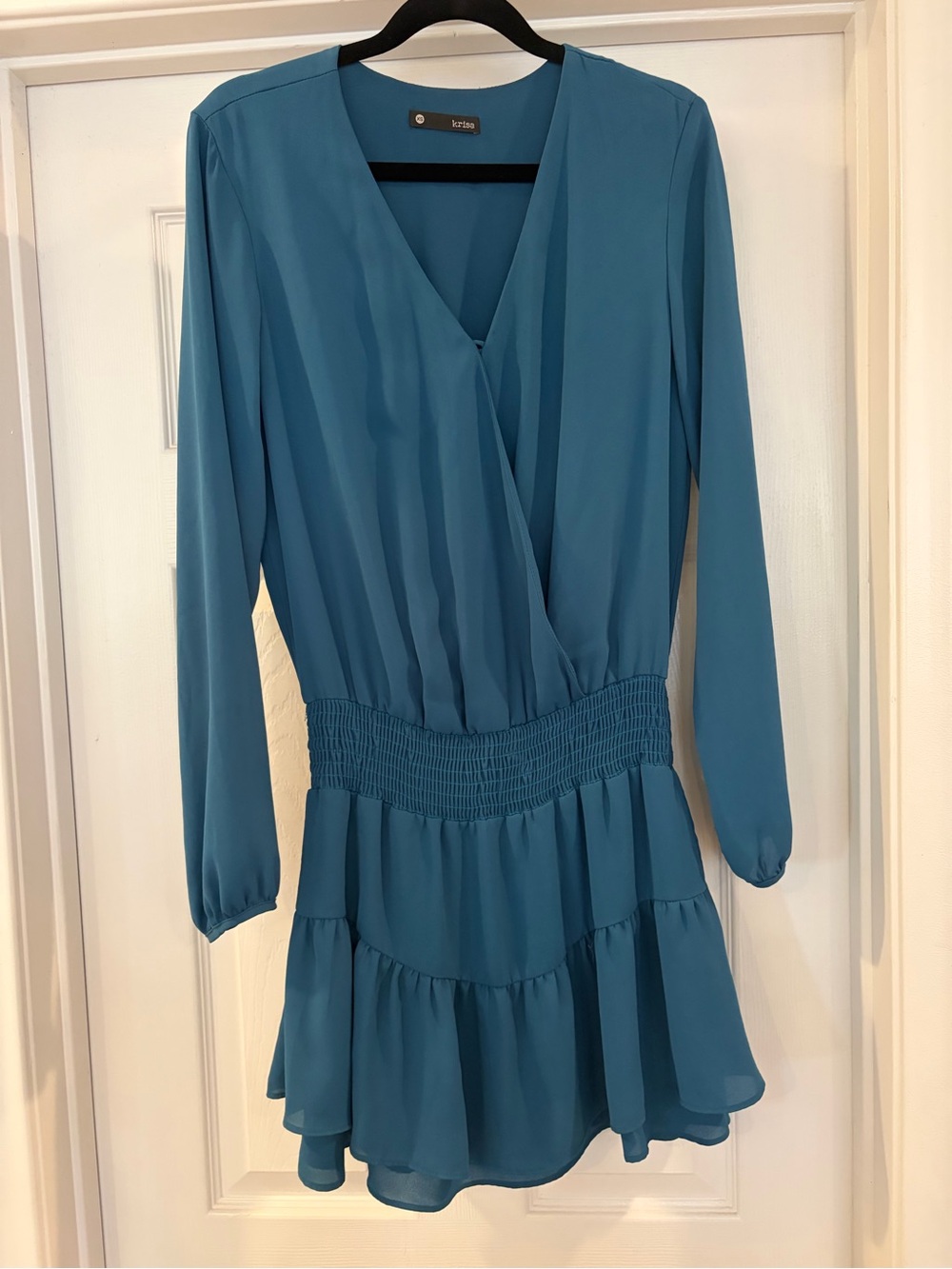 KRISA Teal Long-Sleeve Wrap Mini Dress